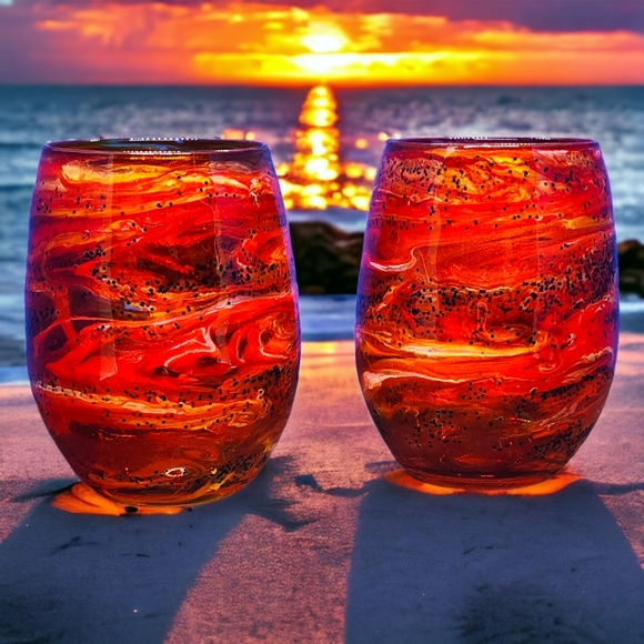 Hand Crafted Other - Sunset Poppyseed/Stemless Wine Set